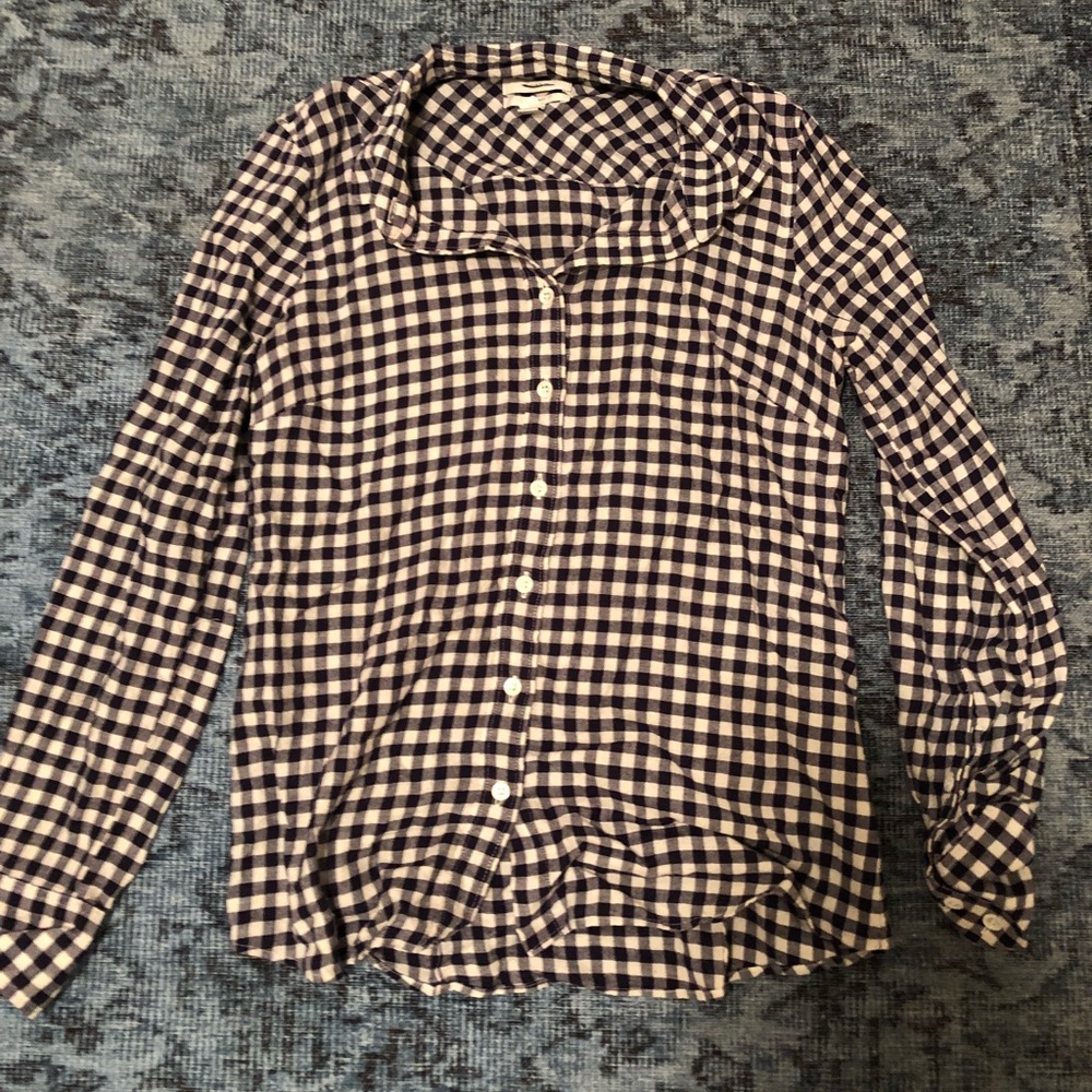 J. Crew Blue and White Checkered Button Down Top